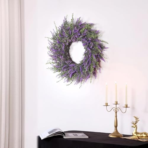 26'' large artificial eucalyptus and lavender wreath for on a desk or shelf