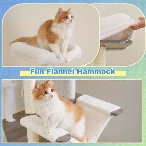 hey-brother wooden cat tree, furniture tower with large showing dimensions
