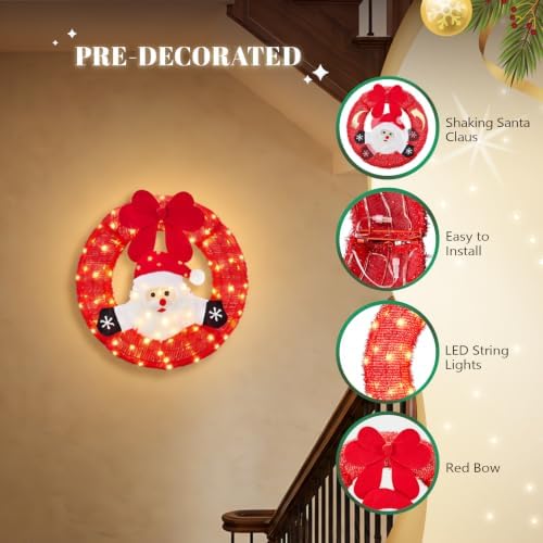 vingli 24 inch lighted christmas wreath with swinging, side view
