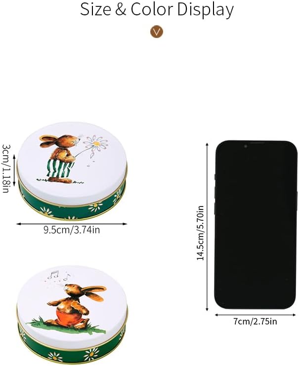 Easter Rabbit Round Metal Storage Tin (Style A) - 3.74" Vintage Bunny & Daisy Candy Box, Decorative Tinplate Organizer, Portable Holiday Keepsake for Spring Gifts & Party Favors