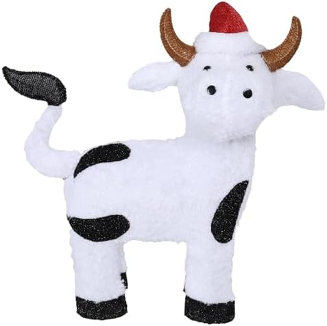 bshine lighted christmas cow decor, pre lit led, front angle view
