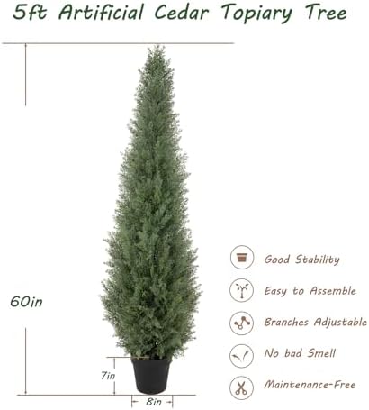bellacat 5ft uv resistant artificial topiary trees outdoor showing dimensions