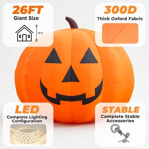 giant 26ft halloween inflatables pumpkin decorations, blow up showing dimensions
