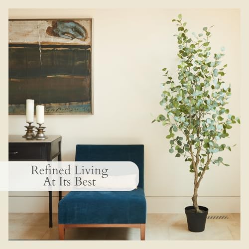 cg hunter, faux eucalyptus tree, 7 ft, black, side view