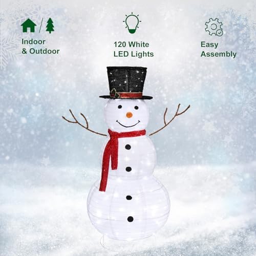 outvita outdoor christmas decorations 4ft lighted snowman, white, close-up detail