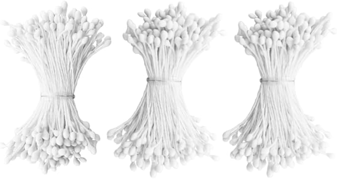 HAHIYO 700Pcs 3mm White Matte Double Head Flower Stamen Pistil for Flower Making Scrapbook Decoration - Handmade Artificial Flowers Pistil Matt-Like Floral Stamens Flowers Pollen Stamen