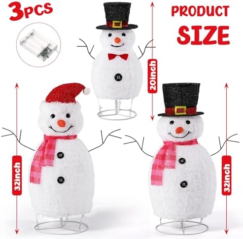 pinkunn 3 pcs 32''/32''/20'' christmas pop-up outdoor snowman shown in use
