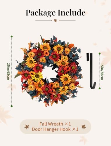 nuptio fall wreath for front door: 26 inch, view 9