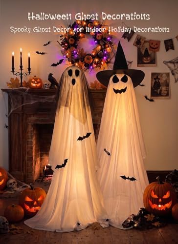 minetom 2 pack 5 ft halloween ghost decorations shown in use