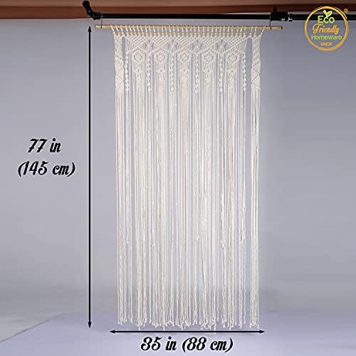 natural beige beaded door curtain, handmade wood bead, close-up detail