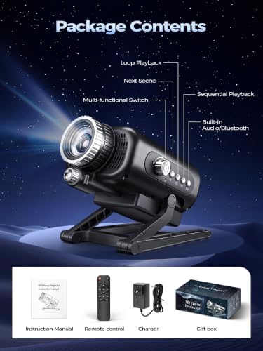 one fire 3d galaxy projector, 65 scenes hd, front angle view