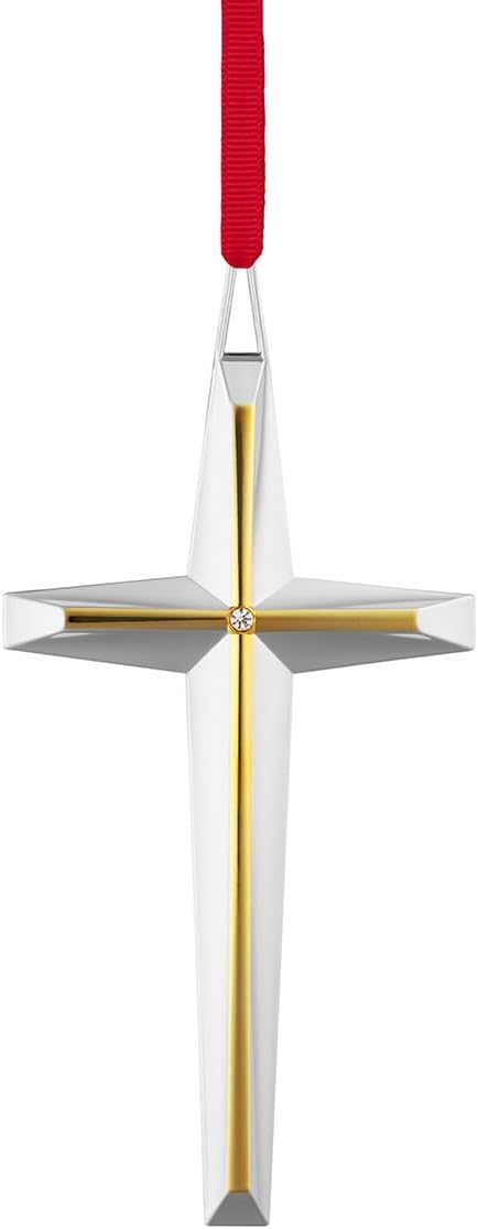 Nambé Cross Ornament – Two-Tone Holiday Decoration Symbolizing Faith and Hope, Elegant Angled Christmas Tree Hanging Accent for Seasonal Home Décor, Religious Gifts, and Festive Celebrations, 2.5" L