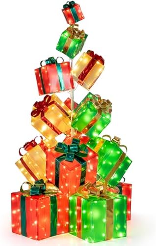 tangkula 5.6 ft christmas lighted gift box tower, view 9