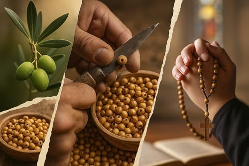 holy land olivewood 6mm rosary beads for sale on a desk or shelf