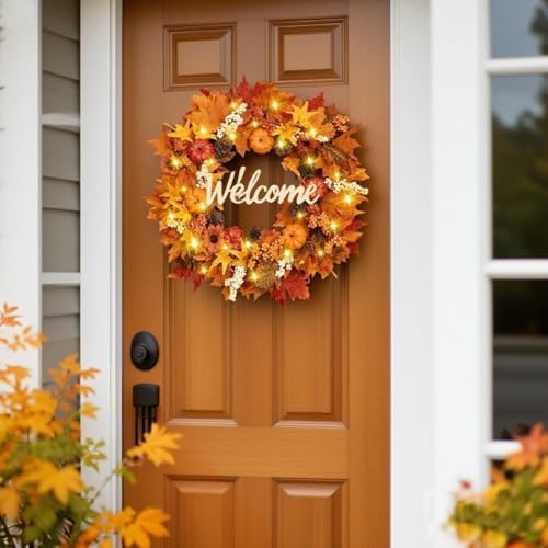 waipfaru 22" fall decor, fall wreaths for front, side view
