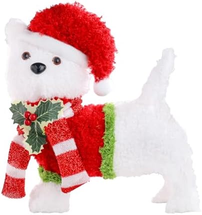 bshine lighted christmas dog decor, pre lit led on a desk or shelf