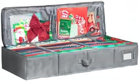 HOLDN’ STORAGE Premium Wrapping Paper Storage Container - Durable 600D Tear-Proof, Fits 27 Rolls Gift Wrap, Extra Pockets for Ribbons & Bows, Underbed Storage - Ideal for Holiday Christmas, Gray