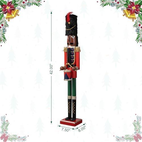 glitzhome 42" christmas soldier nutcracker-wooden african american soldier shown in use