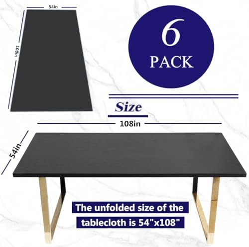 [6 Pack] Black Paper Tablecloths Disposable for Rectangle Tables, 54 X 108 In...