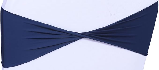 MDS Pack of 50 Spandex Chair Sashes Bows Elastic Stretch Dining Chair Bands Ties Without Slider Buckle Universal fits for Wedding Baby Shower Birthday Party Banquet Event Decoration - Navy Blue