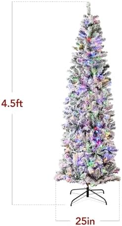 best choice products flocked pencil christmas tree, pre-lit shown in use