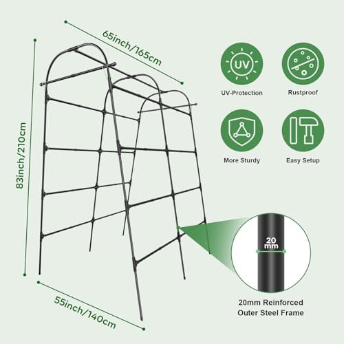 gojaway 7*5.4* 5ft arch metal garden trellis,outdoor climbing, side view