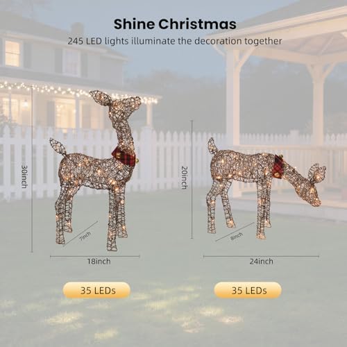 rattan deer family outdoor christmas decorations - 4 showing dimensions