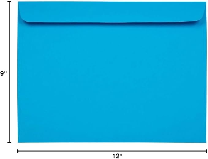 JAM PAPER 9 x 12 Booklet Colored Envelopes - Blue - 50/Pack