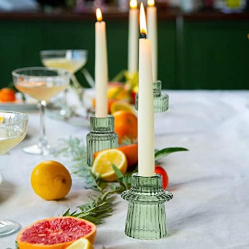 Vixdonos Taper Glass Candlestick Holders Tealight Candle Holders for Table Centerpieces, Wedding Decor and Dinner Party (3 Pcs, Green)