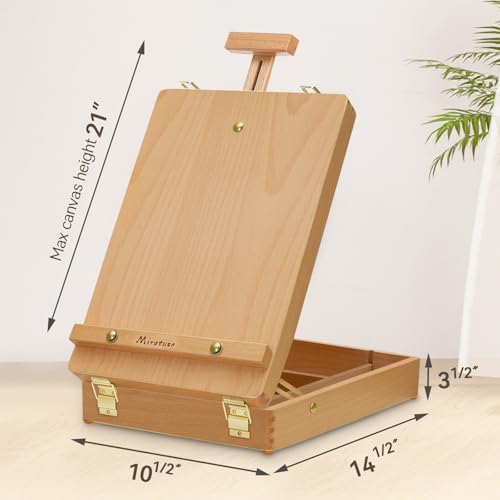tabletop art easel for painting, wooden sketchbox, portable, side view