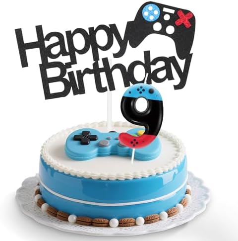 Red Blue Level Video Birthday Candles,Level 9 Number Birthday Cake Topper Decorations for Video Game Themed Party,9th Video Game Candle for Boys Girls Party Decor Supplies