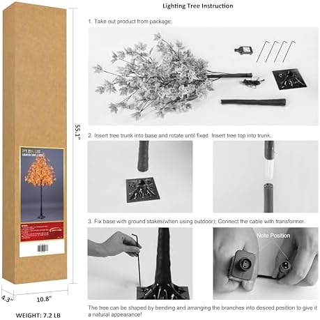 lightshare 7ft led lighted maple tree - dotted showing dimensions