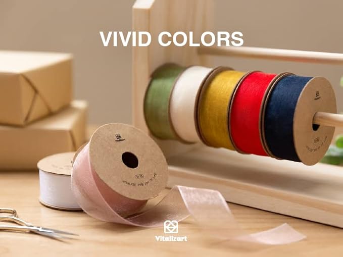 Vitalizart Rose Gold Ribbon Organza Sheer Ribbon 1 inch x 30Yd Handmade Fabric Light Pink Ribbons for Gift Wrapping Christmas Tree Crafts Bows Wedding Invitations Wreaths Wrap