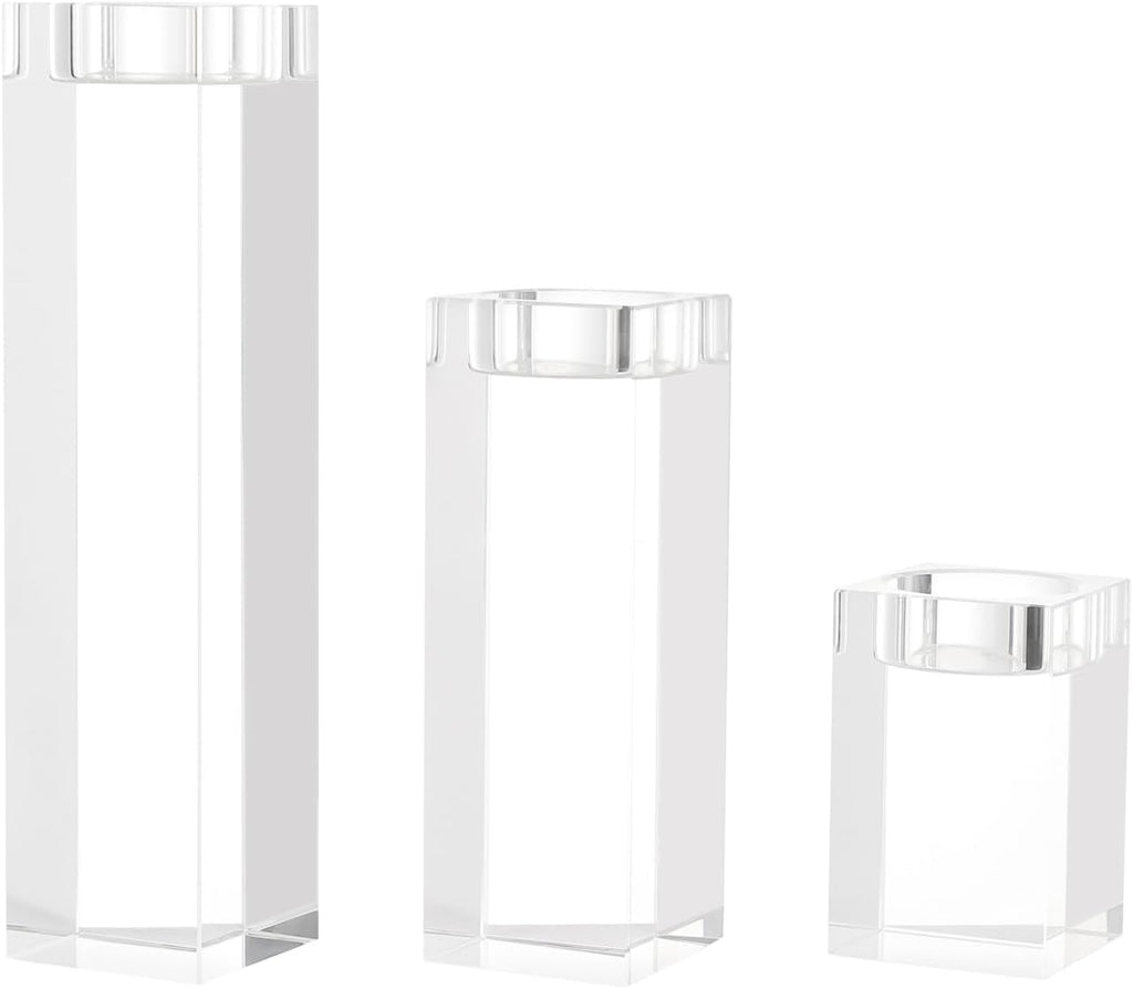 K9 Crystal Candle Holder Set of 3, Clear Glass Tealight Candle Holders for Table Centerpieces, European Style Candle Stands for Dining Table, Wedding, Christmas, Home Decor