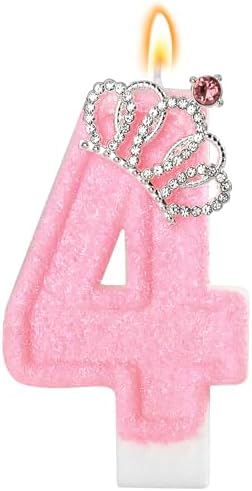 Pink Birthday Candle Crown Number 4 Candles Cake Candle,Pink Birthday Cake Topper Cupcake Decorations Party Decor for Girls and Women Anniversary Celebrations Supplies Favors