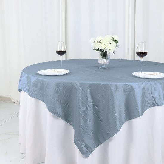 Tableclothsfactory 72"X72" Dusty Blue Accordion Crinkle Taffeta Table Overlay, Square Tablecloth Topper