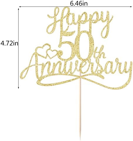 Sleyberoy golden Glitter Happy 50th Anniversary Cake Toppers -Wedding Anniversary Party Decorations, 50th Wedding Anniversary, Company Anniversary Party, Birthday Party Decorations