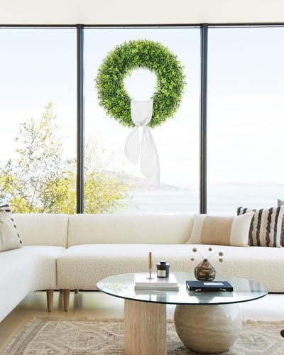 24 inch large boxwood wreath spring summer green, side view