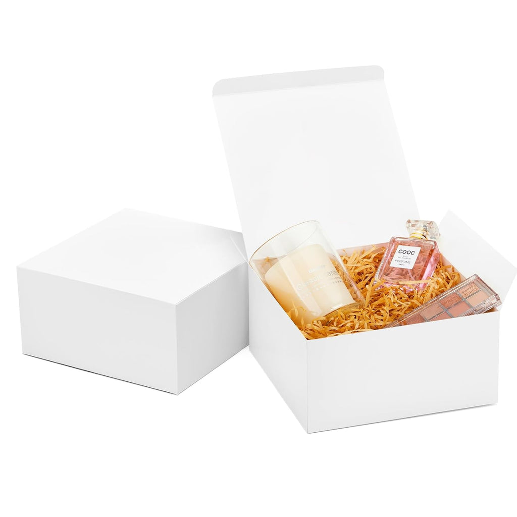 MESHA 8x8x4 Gift Box 10 Pack White Gift Boxes with Lids, DIY Bridesmaid Proposal Box, Recyclable,Foldable Box for Wedding, Birthday Party