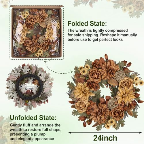 24in fall wreaths for front door artificial autumn showing dimensions