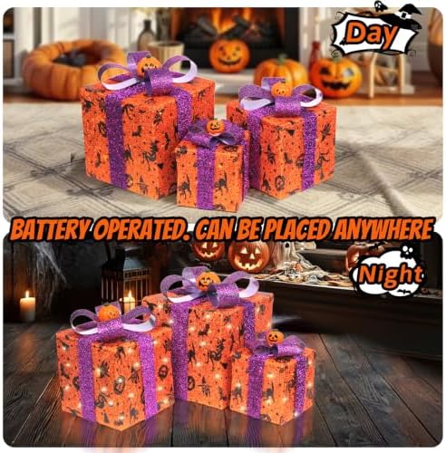3 pieces lighted boxes halloween decorations, lighted gift, package contents