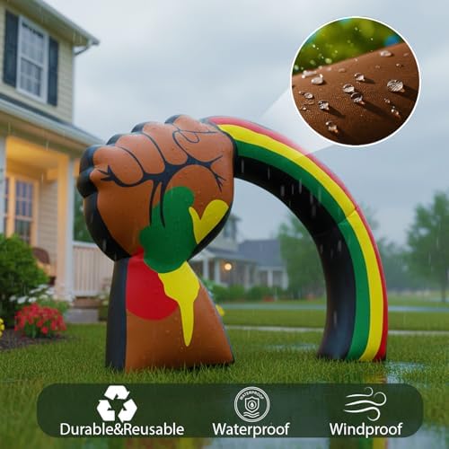 6ft juneteenth inflatable archway outdoor decorations, raised fist showing dimensions