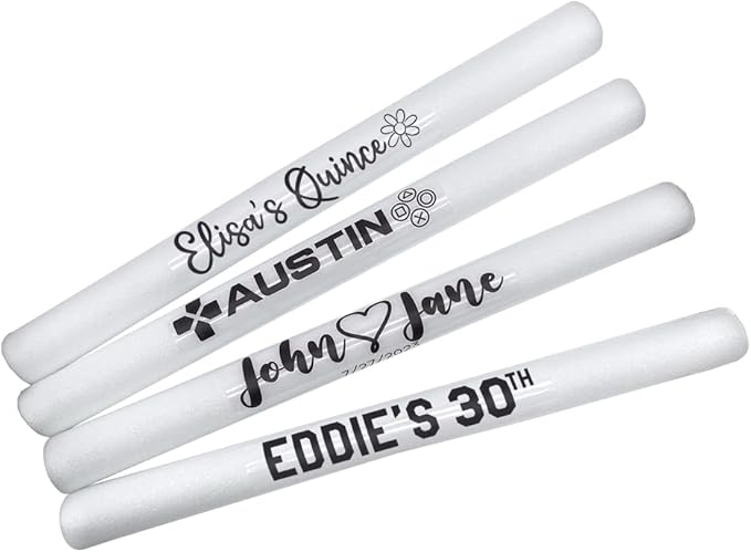Pack of 100 Custom LED Party Foam Light Sticks Batons for Wedding, Parties, Birthdays, Guests, Party, DJ, Concerts, Festivals, Events, Promotions 3 Color Lighting Modes Batteries 16"