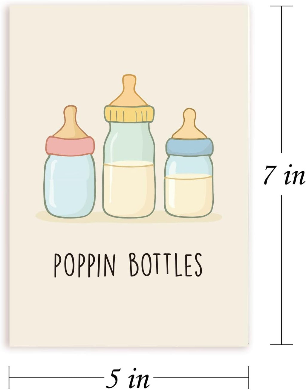 Funny Baby Shower Card for New Mom Dad, Cute Baby Congratulations Card with Kraft Envelope, 5x7 Inch Blank Inside, Poppin Bottles, Premium 400gsm Cardstock, New Baby Gift for Couple Parents