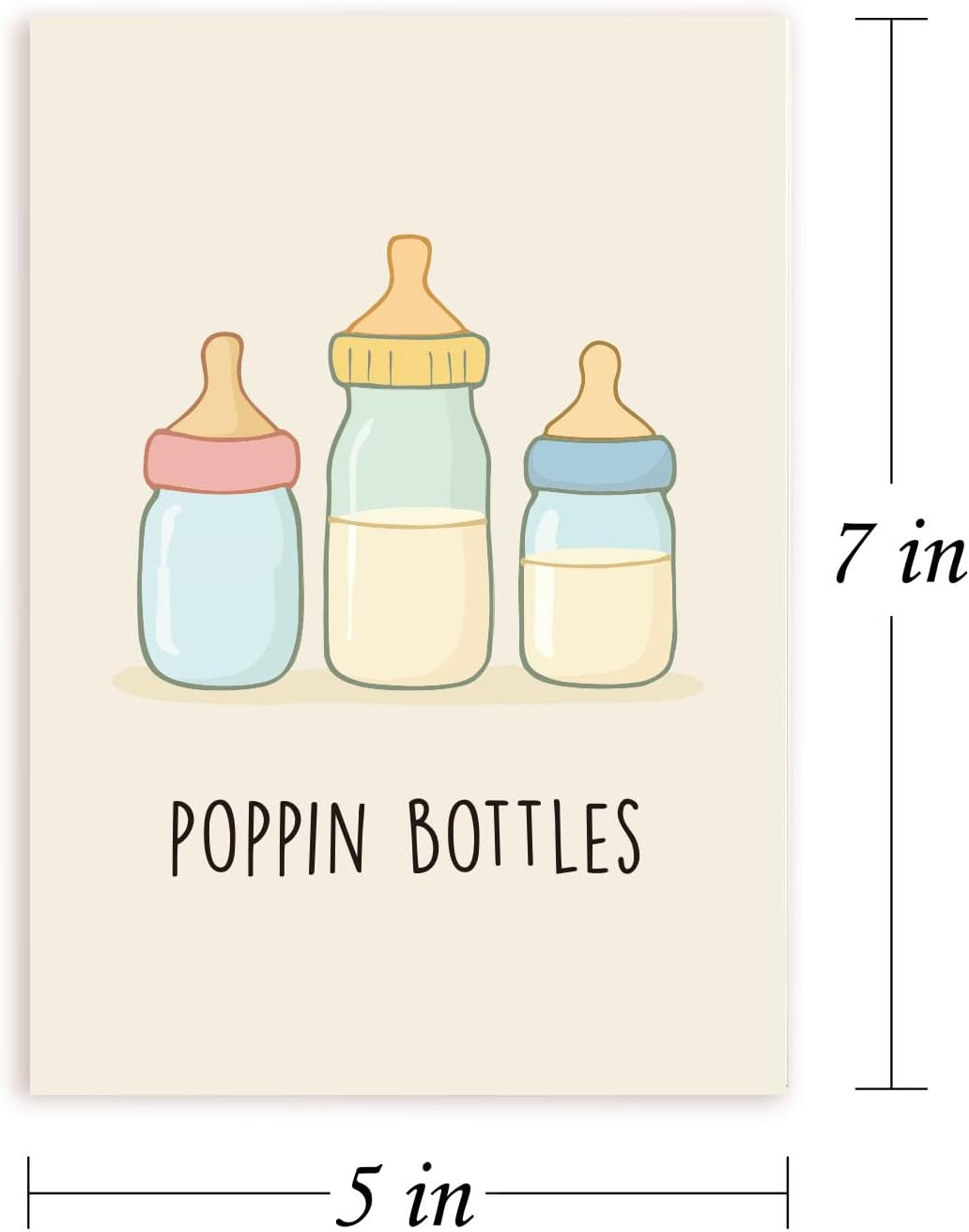 Funny Baby Shower Card for New Mom Dad, Cute Baby Congratulations Card with Kraft Envelope, 5x7 Inch Blank Inside, Poppin Bottles, Premium 400gsm Cardstock, New Baby Gift for Couple Parents