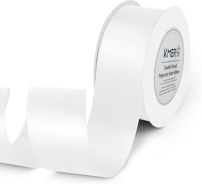 Double Face White Satin Ribbon 1-1/2 inch X 25 Yards Polyester White Ribbon for Wedding Decor, Wreath, Gift Package Wrapping and Other Projects
