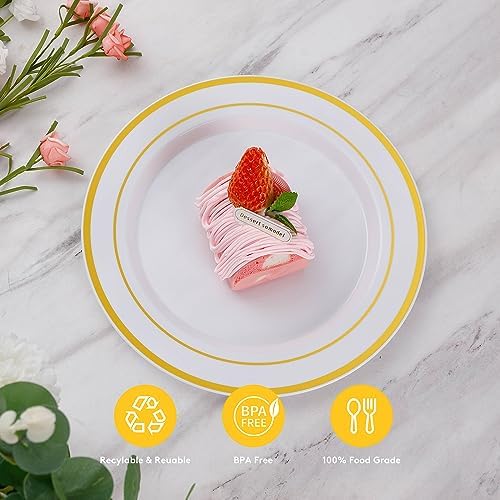 goodluck 200pcs gold plastic plates, heavy duty disposable showing dimensions