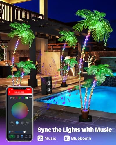 6ft smart led artificial palm tree with app, close-up detail