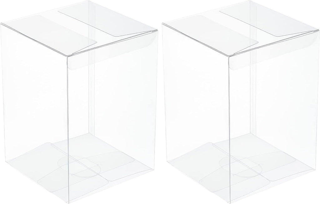 BENECREAT 15Pcs Clear Gift Boxes Rectangle Transparent PVC Favor Boxes 3.9x3.9x5.5'' for Wedding Party Treat Candy Cupcakes, Mother's Day Festival Gift Packaging (Pack of 2)