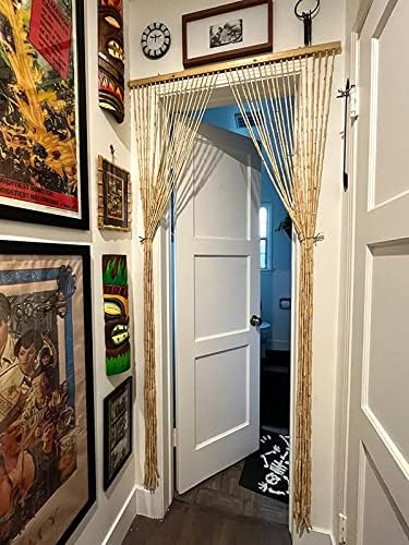 36inch x 79inch natural wood and bamboo beaded showing dimensions